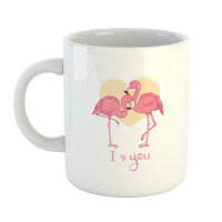 Kaffeetasse Flamingo Paar I Love You Weiß 330ml