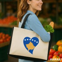 Jutetasche Kosovo Flagge Herz 21 Liter Black