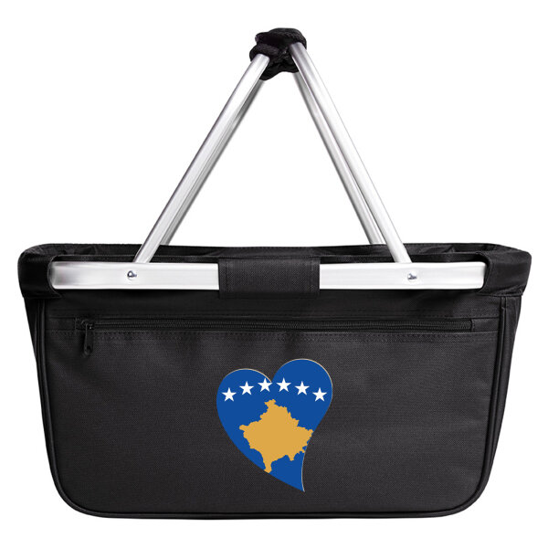 Einkaufskorb faltbar Kosovo Flagge Herz 20 Liter Black
