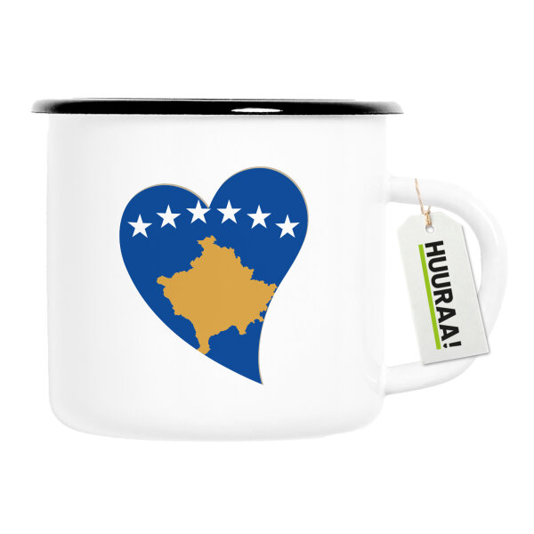 Emaille Tasse Kosovo Flagge Herz 300ml Vintage