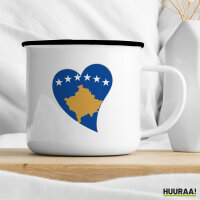 Emaille Tasse Kosovo Flagge Herz 300ml Vintage