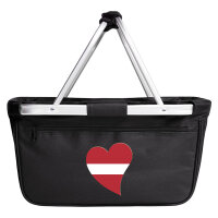 Einkaufskorb faltbar Lettland Flagge Herz 20 Liter Black