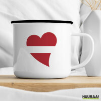 Emaille Tasse Lettland Flagge Herz 300ml Vintage
