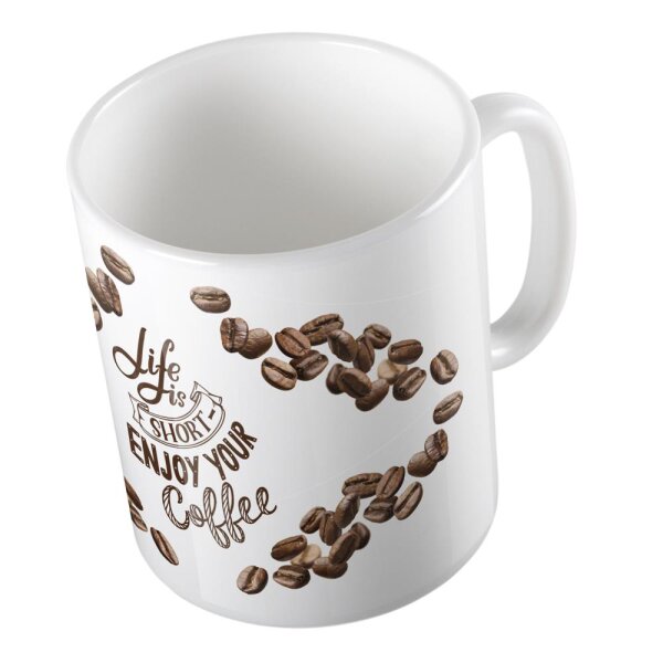 Kaffeetasse Life is short Enjoy your Coffee Kaffeebohnen Weiß 330ml