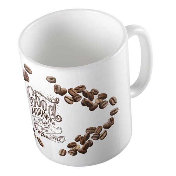Kaffeetasse Good Morning starts with Coffee Kaffeebohnen Weiß 330ml