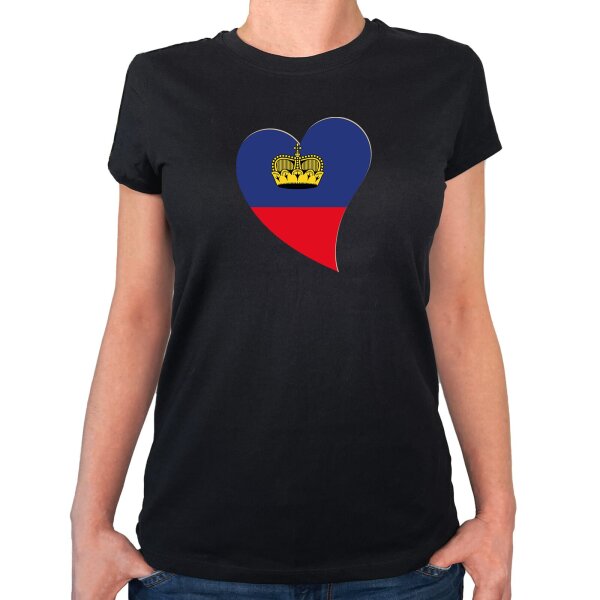Damen T-Shirt Liechtenstein Flagge Herz