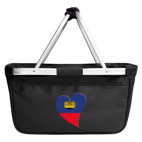 Einkaufskorb faltbar Liechtenstein Flagge Herz 20 Liter Black