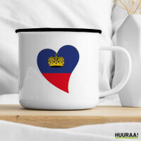 Emaille Tasse Liechtenstein Flagge Herz 300ml Vintage
