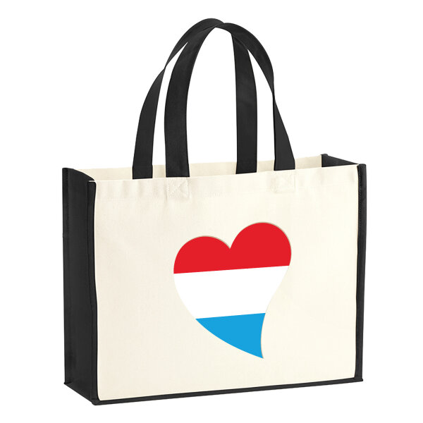 Jutetasche Luxemburg Flagge Herz 21 Liter Black
