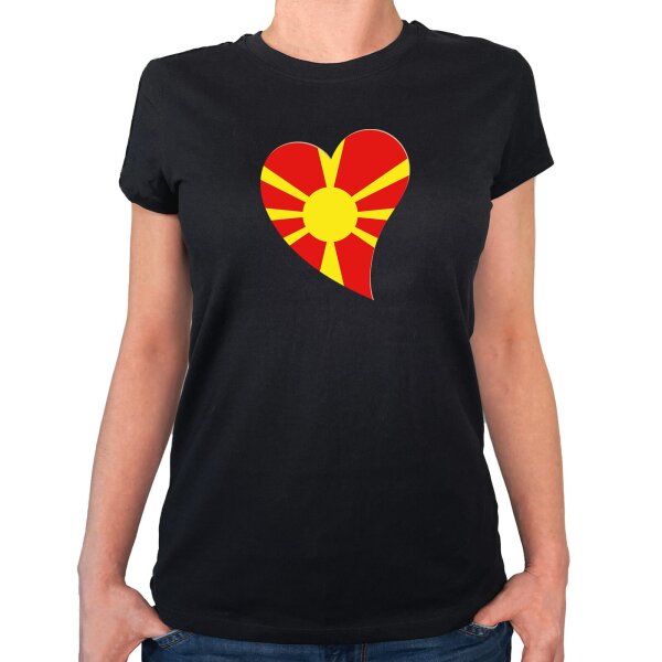 Damen T-Shirt Mazedonien Flagge Herz
