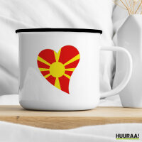 Emaille Tasse Mazedonien Flagge Herz 300ml Vintage