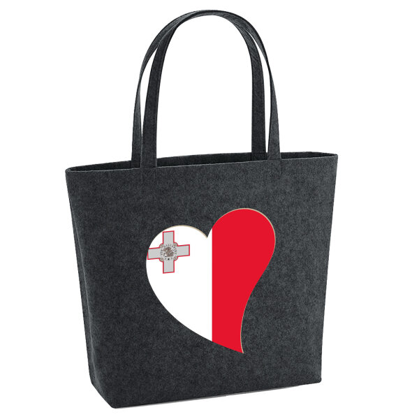 Filz Shopper Malta Flagge Herz 22 Liter