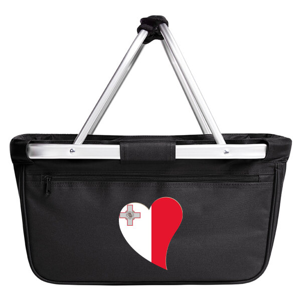 Einkaufskorb faltbar Malta Flagge Herz 20 Liter Black