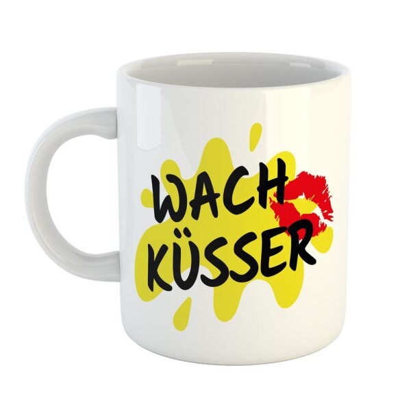 Kaffeetasse Wachküsser Kuss Lippen Weiß 330ml