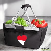 Einkaufskorb faltbar Monaco Flagge Herz 20 Liter Black