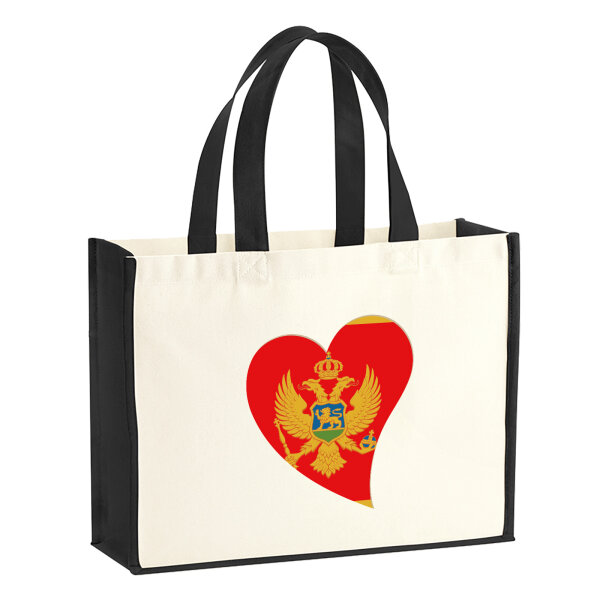 Jutetasche Montenegro Flagge Herz 21 Liter Black