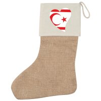 Weihnachtsstrumpf Nordzypern Flagge Herz Beige Jute