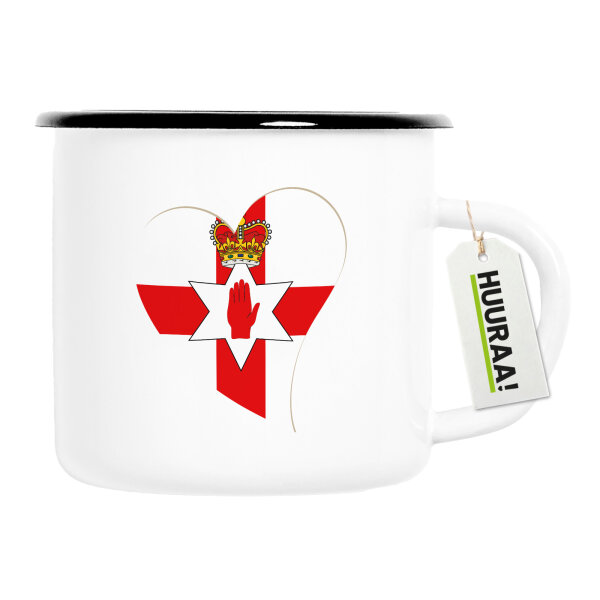Emaille Tasse Nordirland Flagge Herz 300ml Vintage