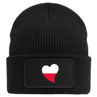 Beanie mit Patch Polen Flagge Herz Black