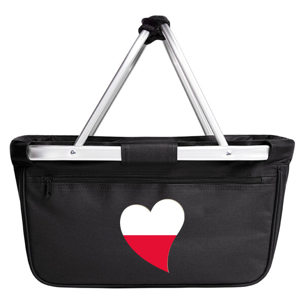 Einkaufskorb faltbar Polen Flagge Herz 20 Liter Black