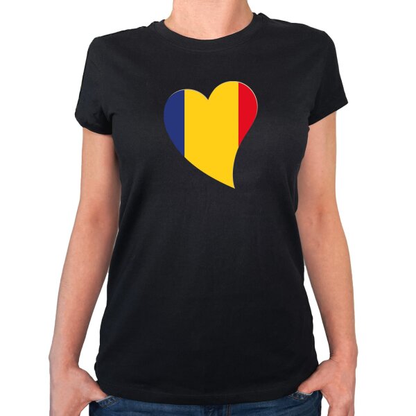 Damen T-Shirt Rumänien Flagge Herz