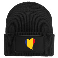 Beanie mit Patch Rum&auml;nien Flagge Herz Black