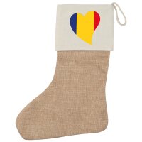 Weihnachtsstrumpf Rum&auml;nien Flagge Herz Beige Jute