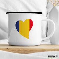 Emaille Tasse Rumänien Flagge Herz 300ml Vintage
