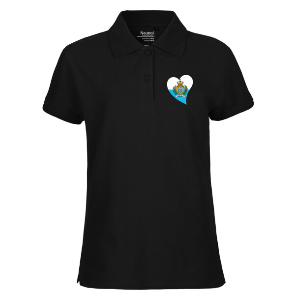 Damen Polo Shirt San Marino Flagge Herz