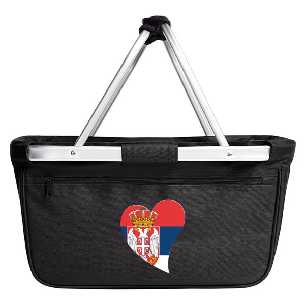 Einkaufskorb faltbar Serbien Flagge Herz 20 Liter Black