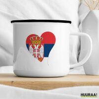 Emaille Tasse Serbien Flagge Herz 300ml Vintage