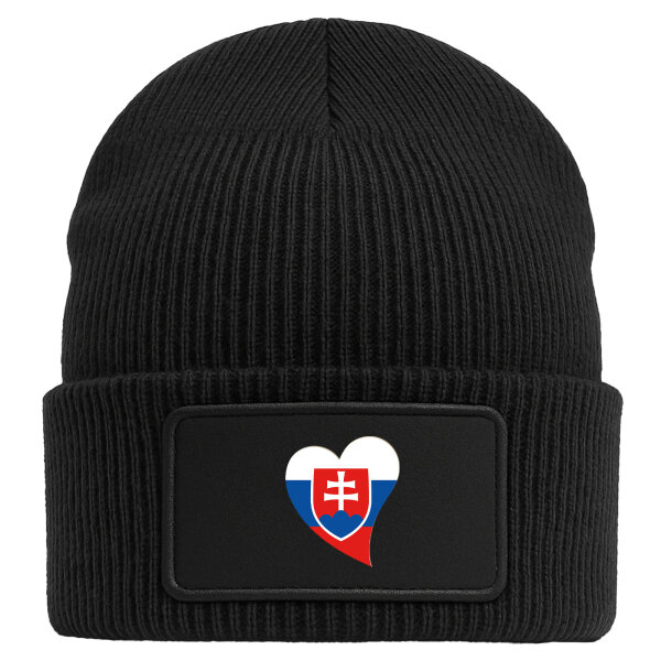 Beanie mit Patch Slowakei Flagge Herz Black
