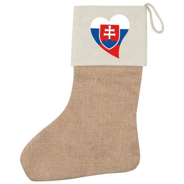 Weihnachtsstrumpf Slowakei Flagge Herz Beige Jute