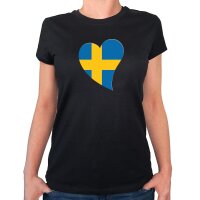 Damen T-Shirt Schweden Flagge Herz