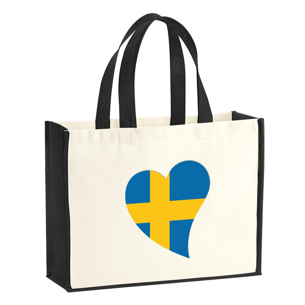 Jutetasche Schweden Flagge Herz 21 Liter Black