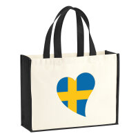Jutetasche Schweden Flagge Herz 21 Liter Black