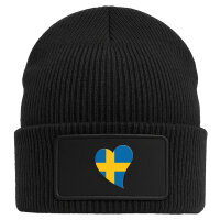 Beanie mit Patch Schweden Flagge Herz Black