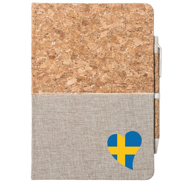 Notizbuch A5 Schweden Flagge Herz 80 Blatt inkl. Kugelschreiber
