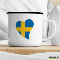 Emaille Tasse Schweden Flagge Herz 300ml Vintage