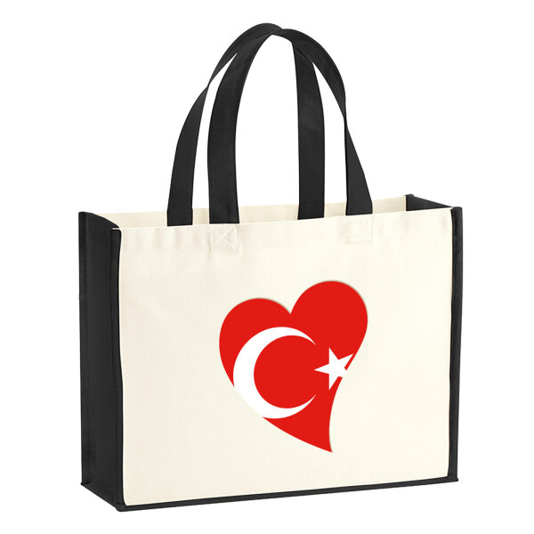 Jutetasche Türkei Flagge Herz 21 Liter Black