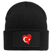 Beanie mit Patch T&uuml;rkei Flagge Herz Black