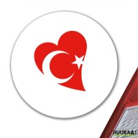 Aufkleber T&uuml;rkei Flagge Herz 10cm rund