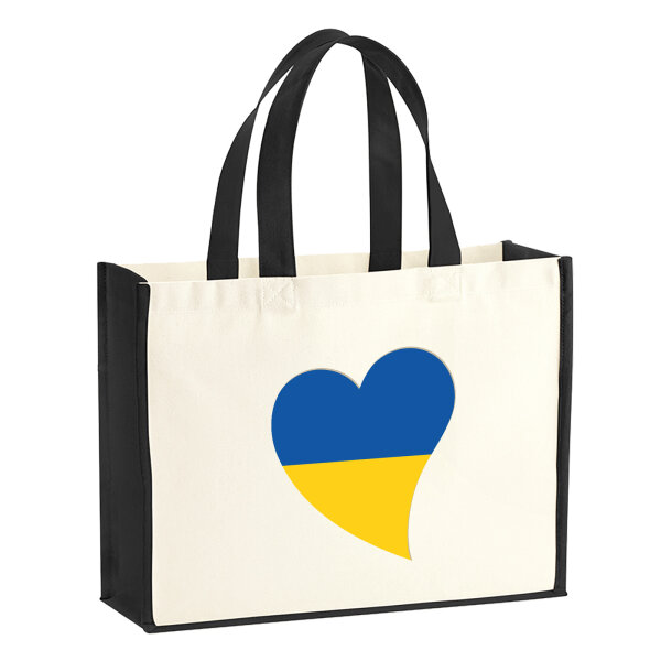 Jutetasche Ukraine Flagge Herz 21 Liter Black