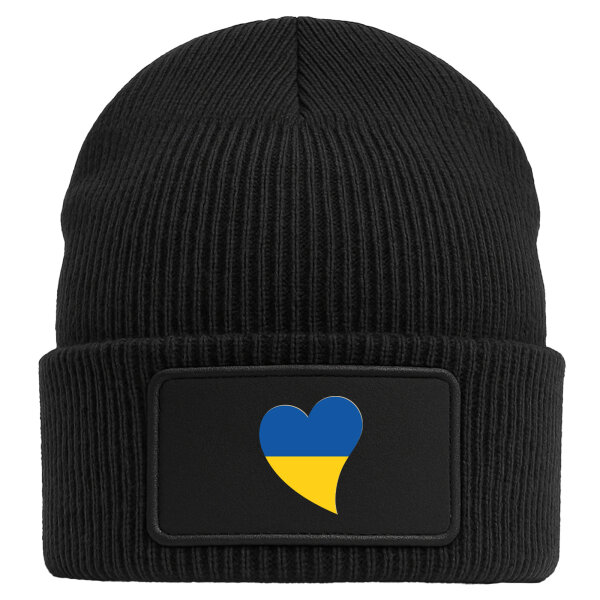 Beanie mit Patch Ukraine Flagge Herz Black
