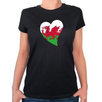 Damen T-Shirt Wales Flagge Herz