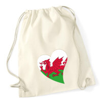 Turnbeutel Wales Flagge Herz 12 Liter
