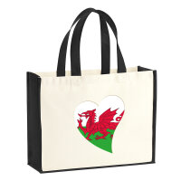 Jutetasche Wales Flagge Herz 21 Liter Black