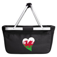 Einkaufskorb faltbar Wales Flagge Herz 20 Liter Black