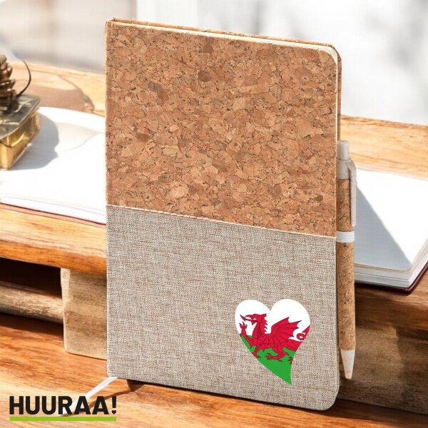 Notizbuch A5 Wales Flagge Herz 80 Blatt inkl. Kugelschreiber