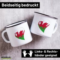 Emaille Tasse Wales Flagge Herz 300ml Vintage